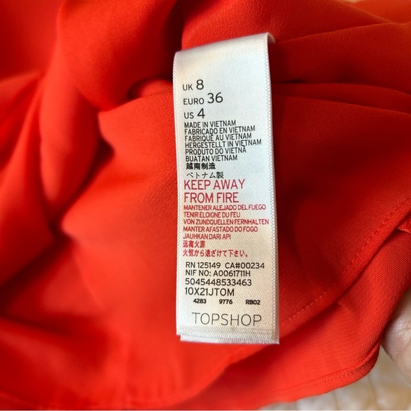 Topshop Double-Strap Red Orange Mini Slip Dress. Size 4. - Picture 10 of 13
